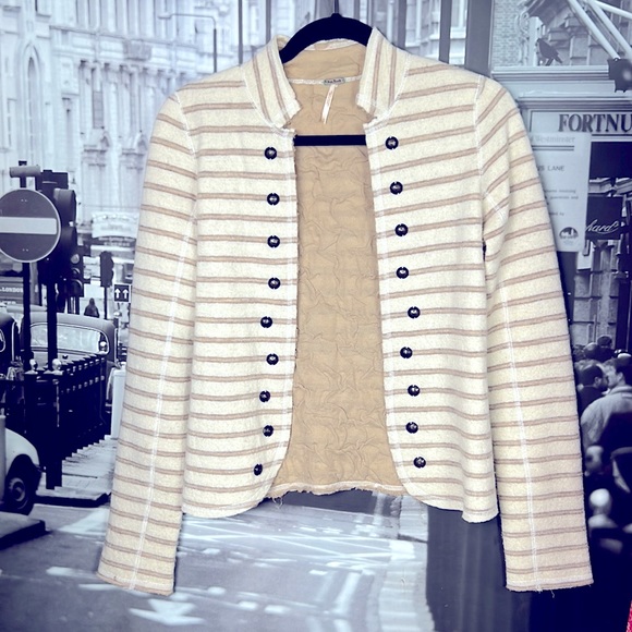 Free people 100% wool striped studded knit blazer jacket Open Front cardigan - Picture 1 of 14